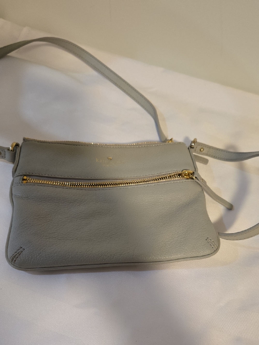 kate spade Light Gray Leather Crossbody with Gold Hardware